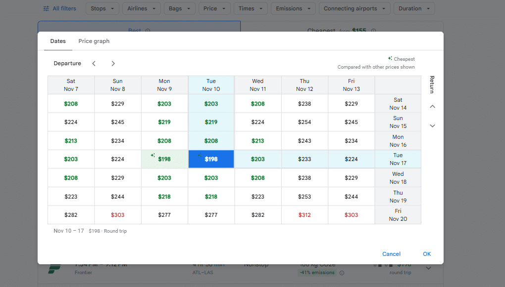 One of the best Google flights features is the date grid.